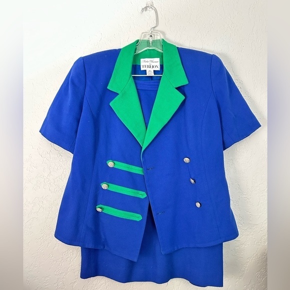 Rickie Freeman For Terri Jon blue and green skirt suit set size 6 - Picture 3 of 8